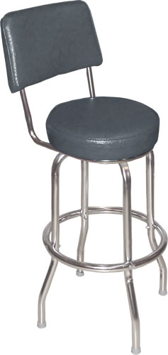 Bennington Furniture Corp. - Black Bar Stool with Back with Single Ring Chrome Frame