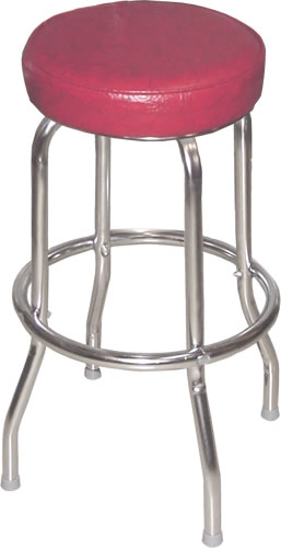 Bennington Furniture Corp. - Cranberry Red Bar Stool with Single Ring Chrome Frame