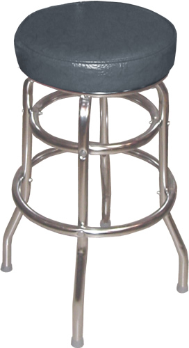 Bennington Furniture Corp. - Black Bar Stool with Double Ring Chrome Frame