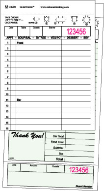 National Checking Co. - Guest Check, Duplicate, One Time Carbon