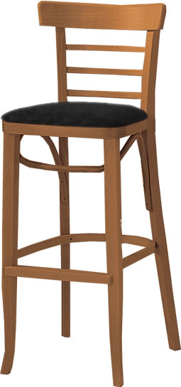 Waymar Industries - Medium Brown Finish Ladderback Wood Bar Stool with Black Seat Pad