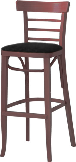 Waymar Industries - Deep Red Finish Ladderback Wood Bar Stool with Black Seat Pad