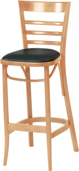 Waymar Industries - Natural Finish Ladderback Bar Stool with Black Seat Pad