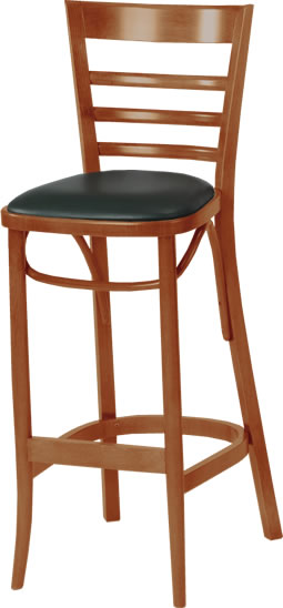 Waymar Industries - Medium Brown Finish Ladderback Wood Bar Stool with Black Seat Pad