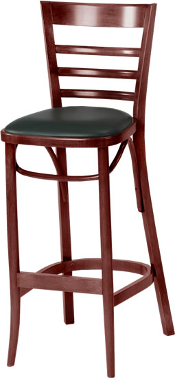 Waymar Industries - Deep Red Finish Ladderback Wood Bar Stool with Black Seat Pad