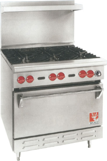 Wolf Range Co. - Restaurant Range, 6 Burner, 1 Oven, Nat Gas, 34